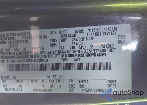 2014 Ford Escape Titanium из США, поврежденный, VIN 1FMCU9J9XEUA22988